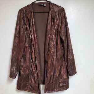 Travelers Collection By Chicos Womens Brown Gold Open Front Jacket Top Sz 2